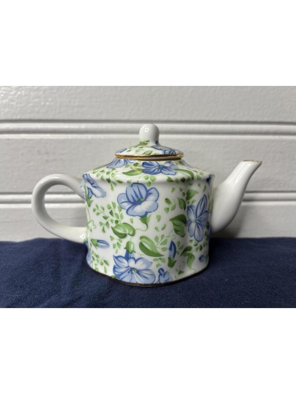 Miniature Vintage Floral Ceramic Teapot with Purple Violets